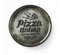 HENDI Assiette à Pizza Ronde en Porcelaine Émaillée avec Motif Texte et Illustration, Assiette pour Servir la Pizza, Compatible Micro-ondes et Lave-vaisselle, ⌀310mm, Noir