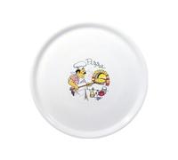 HENDI Assiette à Pizza Ronde en Porcelaine Émaillée avec Motif Chef et Four, Assiette Traditionnelle pour Servir la Pizza, Compatible Micro-ondes et Lave-vaisselle, ⌀330mm, Blanc