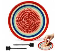 Assiette à Râper en Céramique, Assiette à Râper l'Ail avec 2 Brosses | Ensemble d'Assiettes à Râper - Très Pratique pour l'Ail, le Citron, les Fruits, le Curcuma