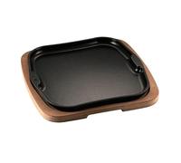 Assiette à Servir en Fonte Gourmet avec Plateau en Bois 25 x 25 cm
