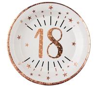 Assiette anniversaire 18 ans blanche et rose gold 22.5cm (x10) REF/7348 Matière carton