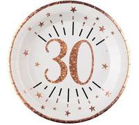 Assiette anniversaire 30 ans blanche et rose gold 22.5cm (x10) REF/7348 Matière carton