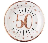 SANTEX 7348-50, Sachet de 10 Assiettes Âge étincelant métal 50 ans Rose Gold
