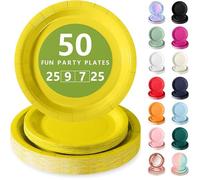 Assiette Anniversaire,50 Pièces Jaune Vaisselle en carton 25 Assiettes Pteaux 23cm 25 Assiettes Jaune COUVERTS JETABLES
