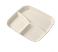 Assiette carrée à trois grilles respectueuse de l'environnement, vaisselle en paille de grain avec bords lisses, design moderne pour une utilisation familiale (beige)