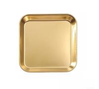 Assiette carrée épaisse en acier inoxydable 304 avec base antidérapante, plateau plat finition miroir pour barbecue coréen et salle à manger (35,6 x 35,6 cm, doré)