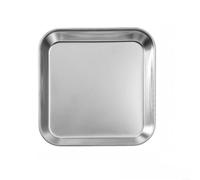 Assiette carrée épaisse en acier inoxydable 304 coréen doré pour barbecue, restauration (35,6 x 35,6 cm, argenté)
