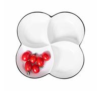 Assiette Compartimentée en Céramique Blanche, Design Feuille Tournante | Service à Quatre Cases, pour Sauces et Légumes, Usage Quotidien, Présentation Soignée