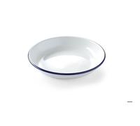 HENDI Assiette en acier émaillé blanc, avec bord bleu, récipient, plat rond, assiette creuse, ø240x(H) 40mm