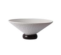 Assiette de fruits Coupe à fruits moderne en céramique légère, base bois massif, ronde et de grande capacité, idéale for les, légumes, noix, le pain bonbons(Blanc)