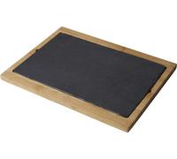 Assiette de service Famanu en ardoise grise et en bois d'acacia - 25 x 35 x 3 cm