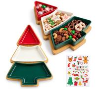 Assiette de Snacks Plateau Apéritif Apero Sapin de Noël Vaisselle Coupelle | Plateau de Service Compartimenté 3 Céramique Bols 1 Autocollant pour Tacos Salsa Bonbons Salades Fruits Entrées Desserts Fête