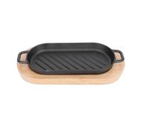 Assiette de Steak Grillé Japonaise Rectangulaire en Fer Noir | Poêle Teppanyaki, Plateau Bois Inclus, Conserve la Chaleur, Protège le Plan de Travail, Usage Commercial