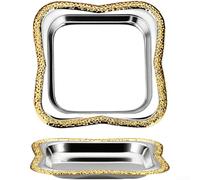 Assiette décorative en métal, carré gaufré, bol élégant pour bijoux, collations et gâteaux, pour plateau de service robuste en or ou argent, 9,5 cm (incrustation dorée)