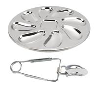 Assiette D'huîtres en Acier Inoxydable Argenté, Plateau Service Fruits Mer | Forme Coquille Porte-sauce Central, Surface Lisse et Bords Doux, Lave-vaisselle, pour Moules et Coquillages