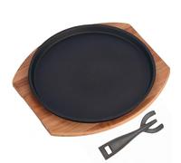Assiette grésillante avec base en bois Poêle à fajita ronde avec lève-assiette