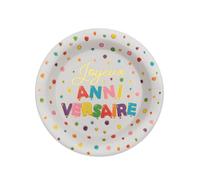 Assiette Joyeux Anniversaire multicolore 22.5cm (x10) REF/7224 Matière carton