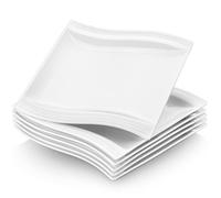 MALACASA Série Flora 6 Assiettes Plates Carrées en Porcelaine, Grandes Assiettes Blanches 26 cm pour Pâtes Dîner et Bifteck, Assiettes Service de Table Passe au Micro ondes et au Lave-vaisselle