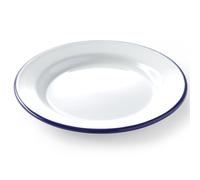 Hendi Assiette plate en acier émaillé blanc à liseré bleu Ø240 mm H22 mm