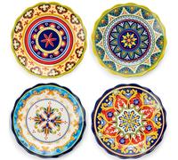 Assiette Plate à Dîner, Assiettes de 4 Pièces, Grande Assiette en Céramique - 27cm, Style Multicoloré, Passe au Micro-ondes, Four, Lave-vaisselle