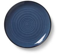 Assiette plate bordure colorée en céramique, fabriquée à la main, de couleur bleu myrtille, diamètre : 19 cm, référence : 690631