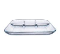 Assiette Plate Compartimentée en Verre Trempé, 4 Sections, Repas maison | Surface Transparente et Lisse, Forme Carrée, Bord Arrondi, Portionnement Pratique, Réutilisable, pour Steak, Apéritifs