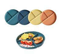 Assiette Plate Divisée Incassable,4 PCS Assiette à Dîner Divisée avec 3 Compartiments Assiette Regime Portion Rondes pour Adultes Enfants Dîner Dessert