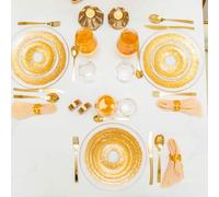Assiette plate dorée en verre - soleil - lot de 6