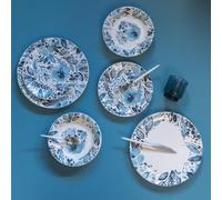Trend´up Assiette plate Jardin bleu 27 cm Faïence Blanc - lot de 6