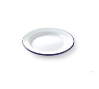 HENDI Assiette en acier émaillé blanc, avec bord bleu, récipient, plat rond, assiette plate, ø200x(H) 15mm