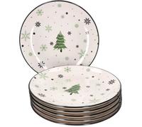 MamboCat Lot de 6 assiettes pour sapin de Noël - 6 personnes - Assiettes pour Noël avec sapins et flocons de neige - Pour dîner de fête, rôti - Christmas I - Assiettes de service plat en faïence