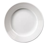 Olympia Linear Assiettes Rondes à Large Rebord en Porcelaine Blanche 150 mm - Entièrement Vitrifiée avec Motif Doublé en Relief - Paquet de 12
