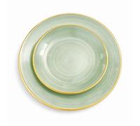 Assiettes Capri Luxes Réutilisables, Couleur au Choix avec Bordure Dorée, 12 Pièces, Grande 25.5cm - Petite 18cm, Plastique PVC Brillant, Lavable au Lave-vaisselle, Décoration Mariage (Vert Sauge)