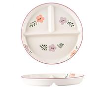 Assiettes compartimentées pour le contrôle des portions 20 x 2, 5 cm motif floral rondes en céramique à 3 compartiments pour enfants et adultes pour le contrôle des portions à la maison l'école la
