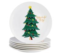 Assiettes de Noël - Lot de 6, en porcelaine fine de 10 pouces - Adaptées au lave-vaisselle et au micro-ondes