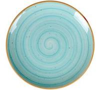 Assiettes de présentation rondes de 12 pièces plates et empilables ANNE, plat à salade et dessert, plats végétariens en porcelaine turquoise - Dimension: 23 x 2.5 cm