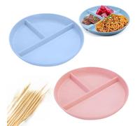 Assiettes Divisées,Assiette Plate Divisées,Assiettes Familiales, Assiettes Divisées Plastique,Assiettes Plates Incassables 3 Compartiments,Diamètre 22 cm Réutilisables Assiettes,2 PCS