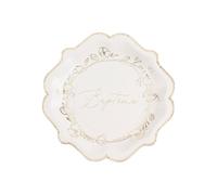 Générique - 8 Assiettes Carton BAPTÊME VÉGÉTAL Or 23CM CRÈME