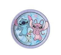 Assiettes en carton - PROCOS - Angel et Stitch - Lot de 8 - Ø 23 cm - Bleu clair, illustration personnages