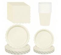 Assiettes en papier 7 pouces à bord festonné ivoire, assiettes à dessert en papier à bord festonné beige, assiettes en papier pour gâteau beige, gobelets et serviettes, fournitures de fête assiettes e