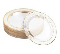 Assiettes en Plastique Réutilisables 26cm avec Bordure Dorée - Solides pour Événements Festifs et Cérémonies