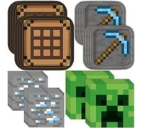 Assiettes et serviettes de table Minecraft pour fête d'anniversaire - Décorations d'anniversaire Minecraft - Ensemble avec 16 serviettes de table et 16 serviettes, 8 assiettes à dîner et 8 assiettes à