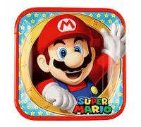 Amscan Kit de fête 52 pièces Super Mario - Assiettes, gobelets, Serviettes pour 16 Enfants, 9901535-66, 23 Centimeters, White