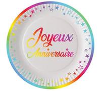 Assiettes jetables - Joyeux Anniversaire - 23 cm - Multicolore - Carton - Lot de 16
