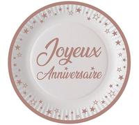 Assiettes jetables - Joyeux Anniversaire - Rose Gold mat - 23 cm - Lot de 16 assiettes - Carton