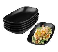 Assiettes rectangulaires en mélamine - DOK - 6 pièces - Noir mat - 19,2x12x3,2 cm - Robuste - Facile à nettoyer