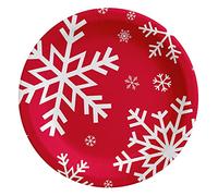 Assiettes rondes pour dessert en carton de 18 cm - Vaisselle de Noël avec thème de flocon de neige rouge - Pack de 8 pièces - Noël (Assiette dessert rouge)