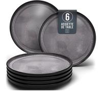 Assiettes Service de Table: Ensemble de 6 grandes assiettes en grès - élégantes, compatibles Grandes assiettes (6x) Gris G SALADIER
