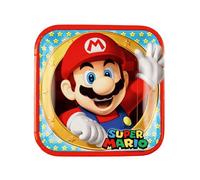 Assiettes Super Mario - Lot de 8 - Carton - Rouge / Bleu - 23 cm