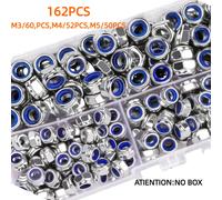 Assortiment de 162/207/217/227/235 écrous autobloquants en nylon en acier inoxydable 304, M3 M4 M5 M6 M8 M10 M12, kit d'écrous hexagonaux métriques Nylock 235PCS in Bag